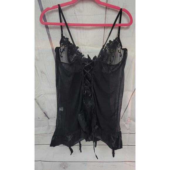 Womens 4xl US 16 Black Lace Sheer Baby Doll w/Thong Wired - Picture 3 of 7